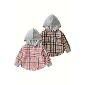 Children Street Style 2 Pack Plaid Hooded Sweatshirt