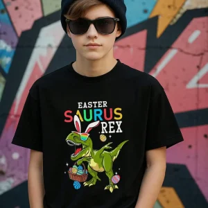Boys Dinosaur Easter Cotton Graphic Tees,