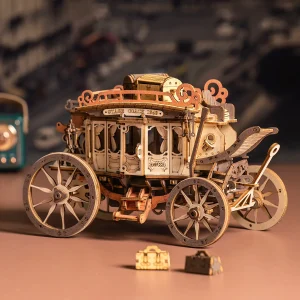 ROKR Stagecoach Music Box Model - 3D Wooden Puzzle, 233 Pieces, Mechanical Model with Rotating Wheels, Creative Gift for Adults